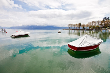 boats at Lake Geneva, Lausanne, Switzerland