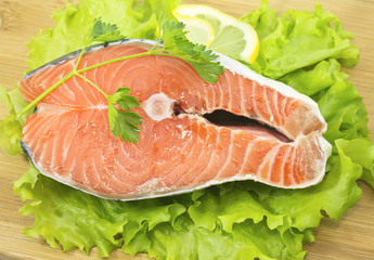 salmon and a slice of lemon