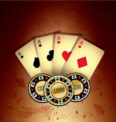 Poker Cards and Chips, Grunge Background