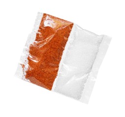 Chili powder and sugar in bag isolated on white background