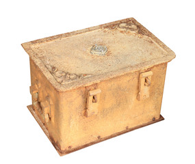 Rusty metal box isolated on white background