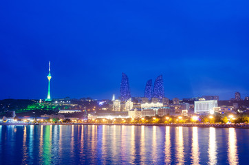 Baku Azerbaijan at Caspian sea-  night photo