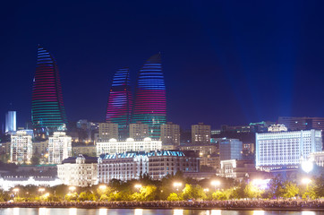 Baku Azerbaijan at Caspian sea-  night photo