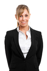 Young blonde businesswoman isolated on white