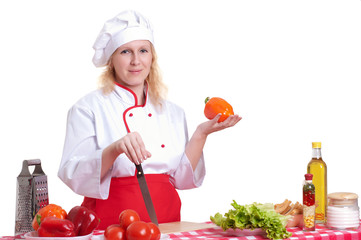 attractive woman cooks