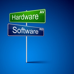 Hardware software direction road sign.