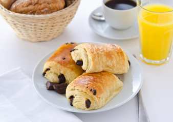 Breakfast setting with pain au Chocolat