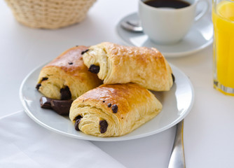 Breakfast setting with pain au Chocolat
