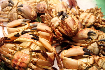 Crabs Fish market La Boqueria food market in Barcelona