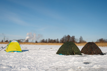 Winter fishermen tents