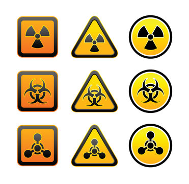 Set hazard warning radiation symbols