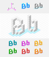 Isometric font from the cubes.Letter B. Vector