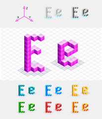Isometric font from the cubes.Letter E. Vector