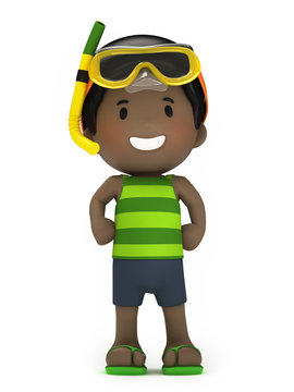 3d render of a kid in swim wear