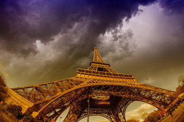 Beautiful photo of the Eiffel tower in Paris with gorgeous sky c