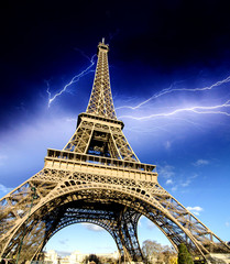 Storm and Lightnings above Eiffel Tower
