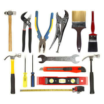 Assorted work tools isolated on white