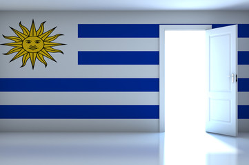 Fototapeta premium Uruguay flag on empty room