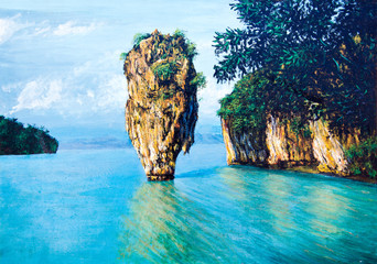 Small island on the sea by oil painting