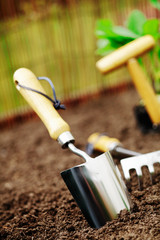 Garden trowel in soil