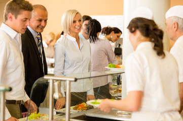 Business colleagues cook serve lunch canteen food