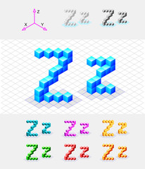 Isometric font from the cubes.Letter Z. Vector