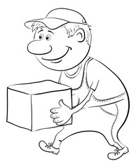 Porter carries a box, outline