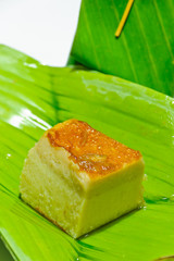 Thai egg custard in wrapped banana leaf