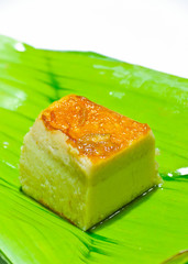 Khanom Mo Kaeng (Thai egg custard) on banana leaf