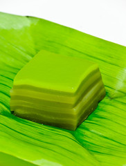 Khanom Chan (Thai layer sweetmeat) on banana leaf