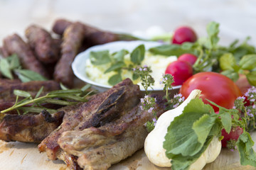 American Balkan BBQ served with organic vegetable DOF