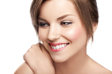attractive smiling woman portrait on white background