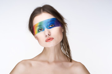 portrait of a beautiful woman with Beautiful Eye rainbow Makeup