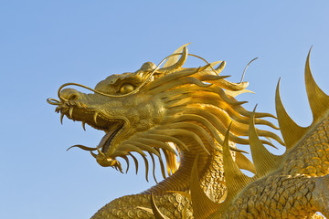Golden Chinese dragon statue
