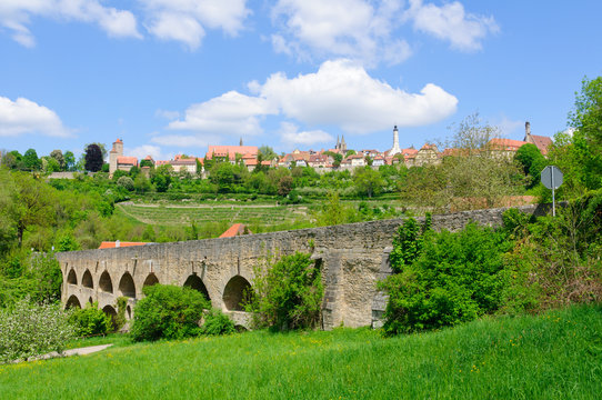 Double bridge and the Skyline of Rothenburg, Germany