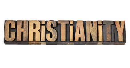 christianity word in wood type