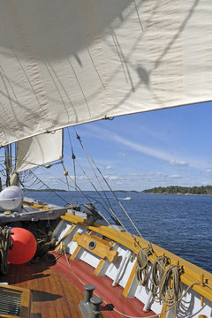 View from brig sailing in the Stockholm archipelago