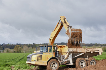 crane and bulldozer