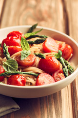 Spaghetti with Green Asparagus and Cherry Tomato