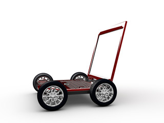 Laptop with tyres isolated on a white background