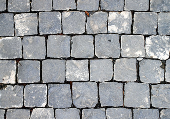 Old cobblestone road. Abstract background. Close up.