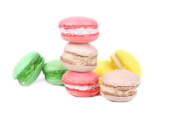 French macaroons on white background