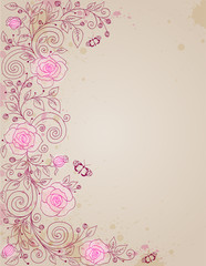 floral background with rose and butterflies