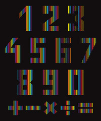 Set of numbers and symbols in the colors of the rainbow