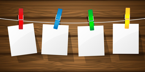 White paper on a clothesline. Vector illustration.
