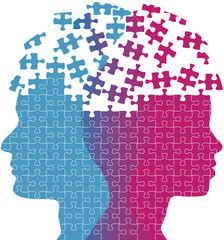 Man woman faces mind thought problem puzzle