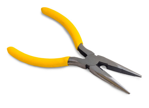 yellow pliers open isolated on white background
