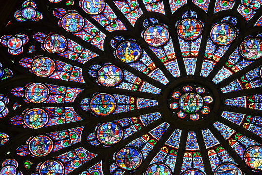 Fototapeta Beautiful stained glass window in Notre Dame