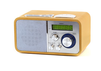 old wood radio in a white background