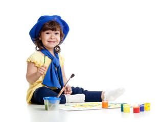 funny artist girl kid drawing and painting
